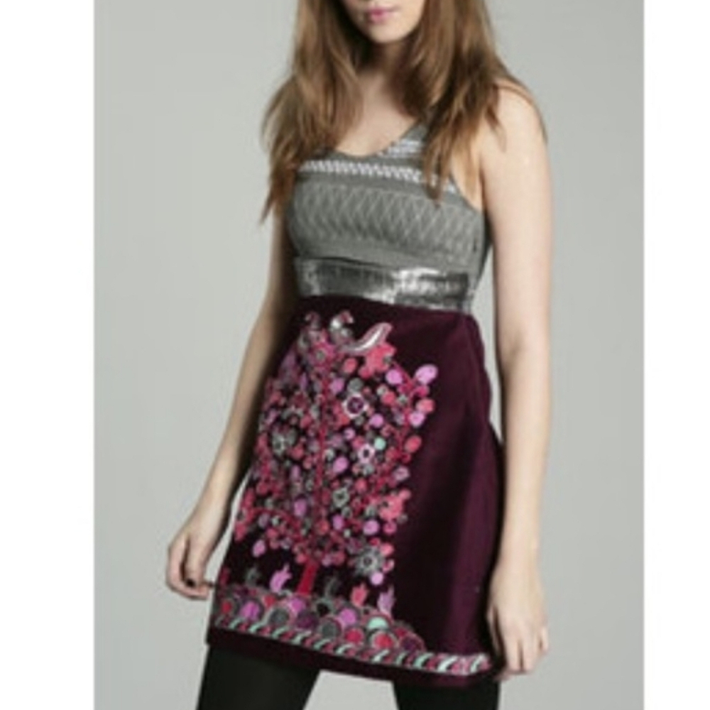 Free People Dress Women's 4 Birds Of Paradise Velvet Beaded